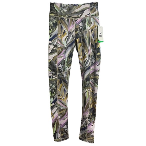 SOC Stadium Sportswear Girls High Waist Tropical Leaf Leggings L / XL - Picture 1 of 14